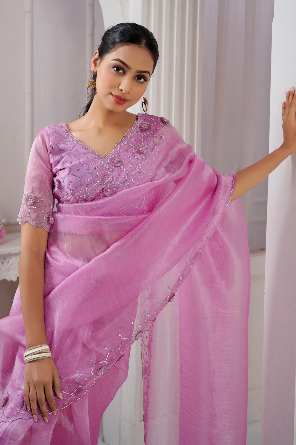 Keri Pink Organza With Embellished Border Ready to Wear Saree