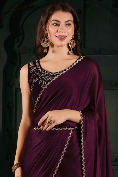 Mahek Magenta Chiffon Stone Embossed One Minute Saree