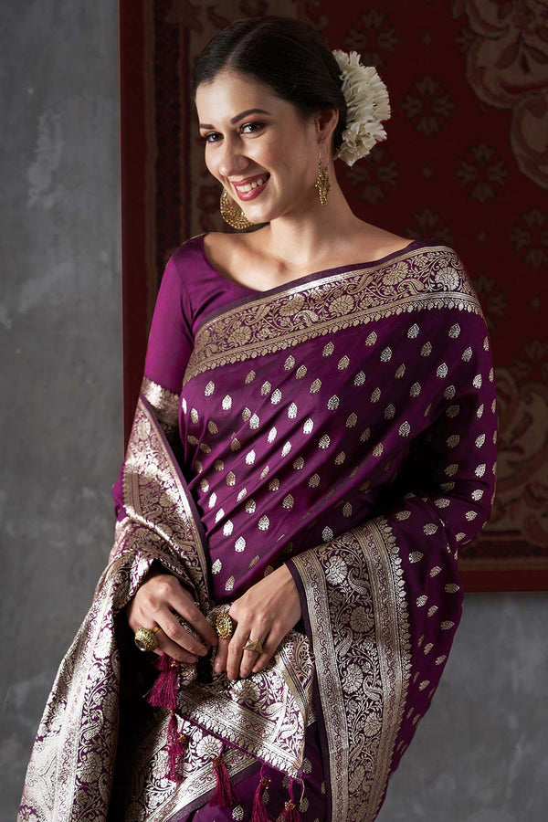 Mitra Violet Silk Printed One Minute Saree