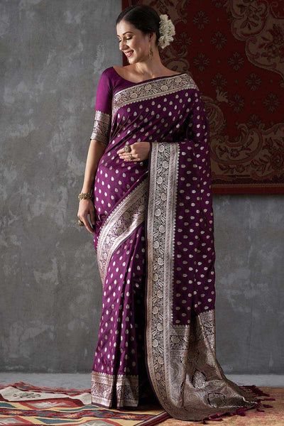 Mitra Violet Silk Printed One Minute Saree