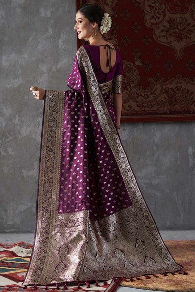 Mitra Violet Silk Printed One Minute Saree