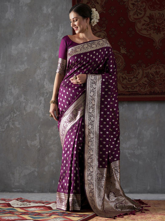Mitra Violet Silk Printed One Minute Saree