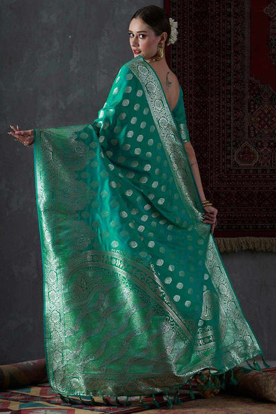 Mahi Turquoise Silk Printed One Minute Saree