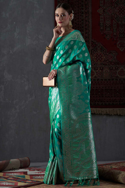 Mahi Turquoise Silk Printed One Minute Saree