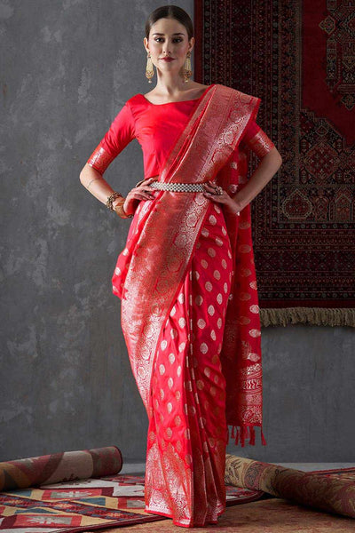 Misha Red Silk Printed One Minute Saree