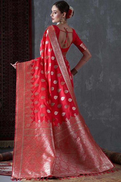 Mahi Red & Gold Silk Printed One Minute Saree