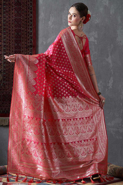 Mahi Pink & Gold Silk Printed One Minute Saree