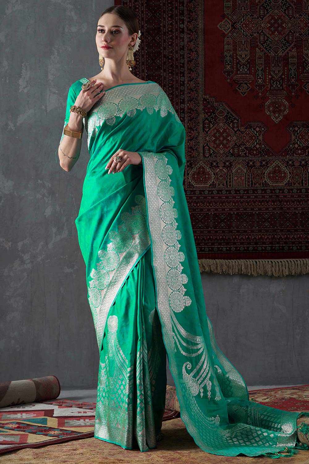 Mahi Turquoise Silk Border One Minute Saree