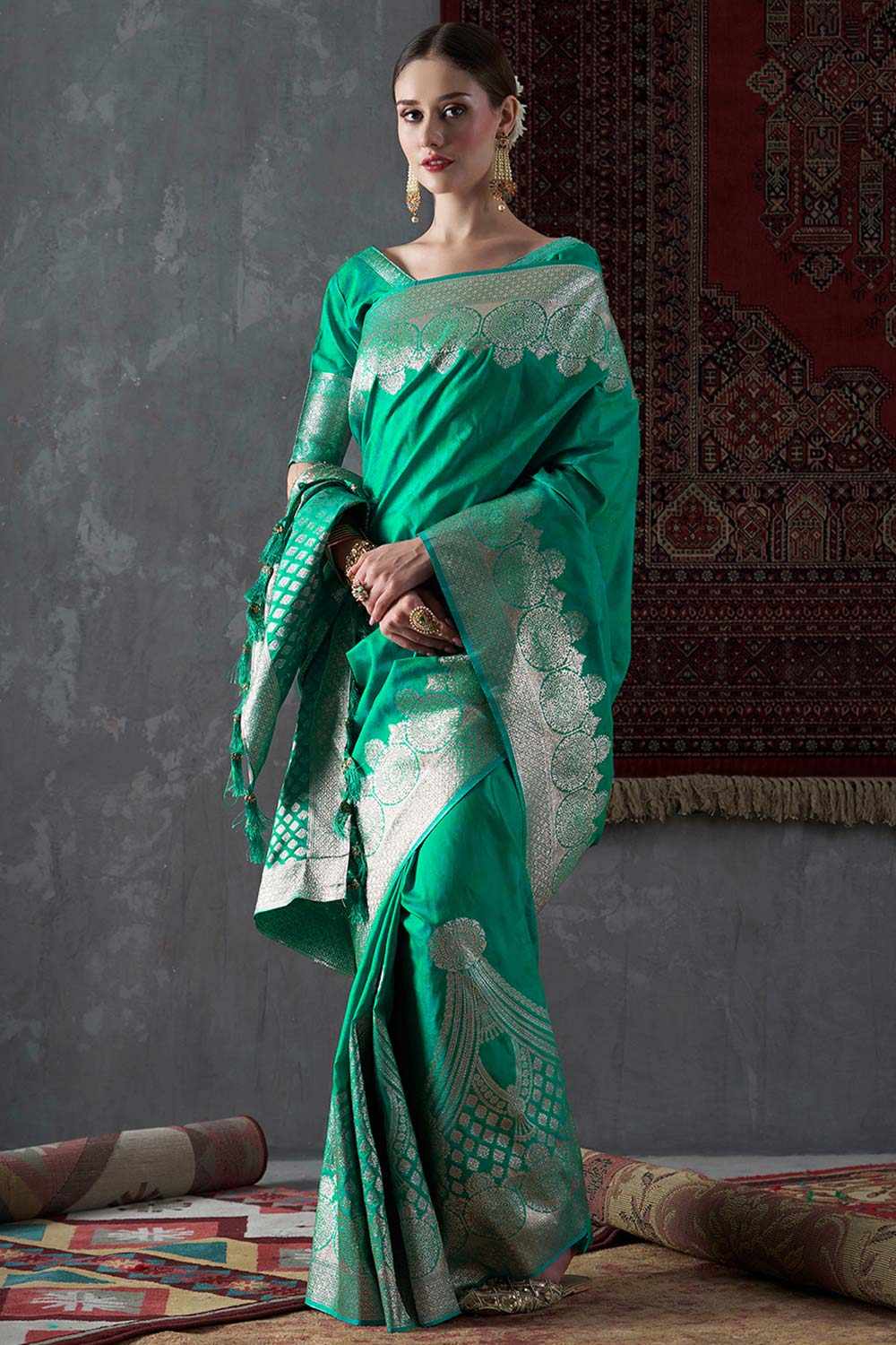 Mahi Turquoise Silk Border One Minute Saree