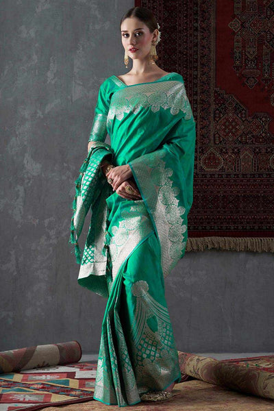 Mahi Turquoise Silk Border One Minute Saree