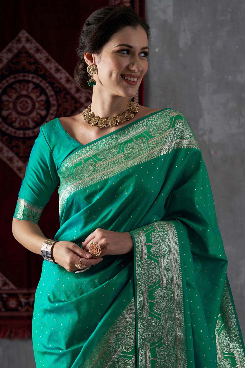 Maya Turquoise Silk Printed One Minute Saree