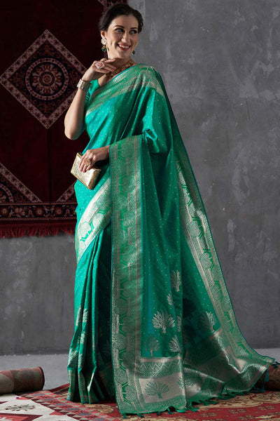 Maya Turquoise Silk Printed One Minute Saree