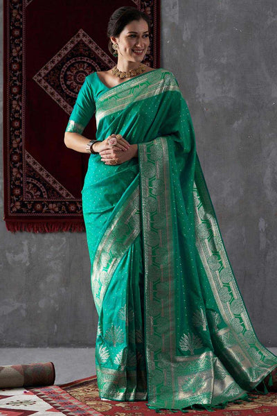 Maya Turquoise Silk Printed One Minute Saree