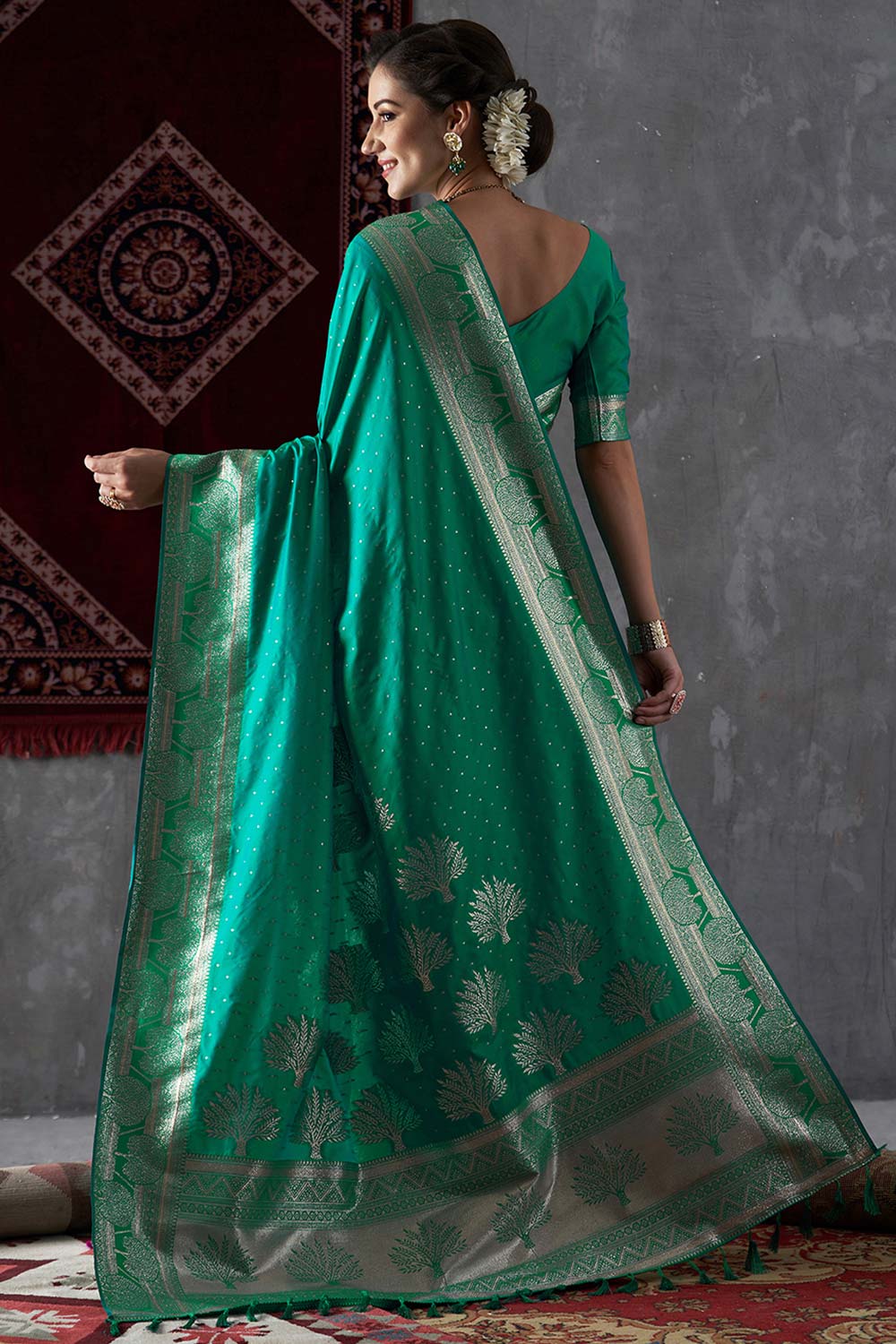 Maya Turquoise Silk Printed One Minute Saree