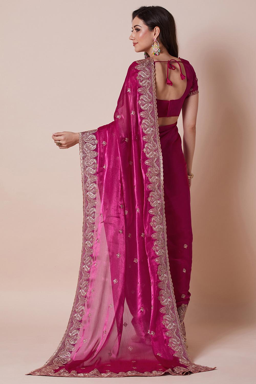 Yuli Pink Organza Zari Embroidered Ready to Wear Saree