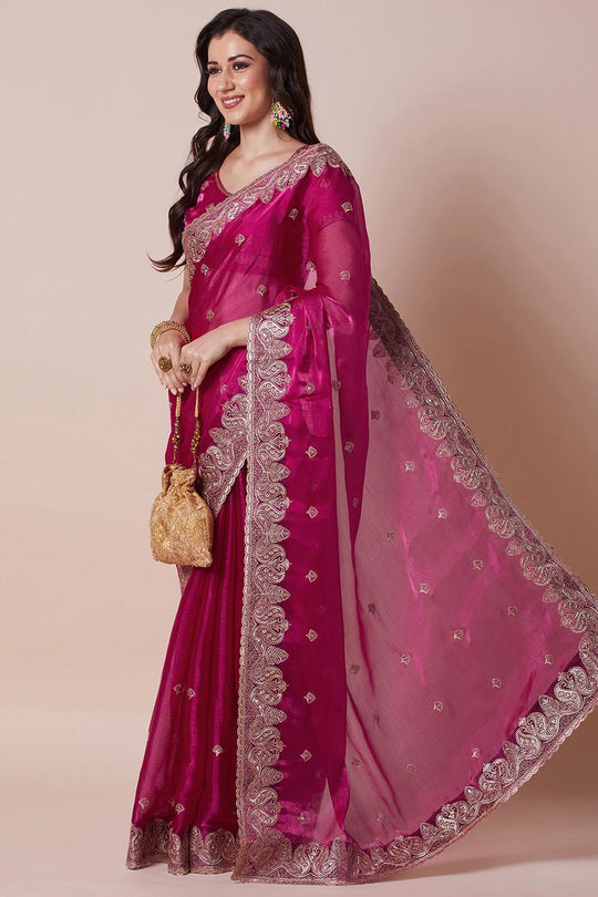 Yuli Pink Organza Zari Embroidered Ready to Wear Saree