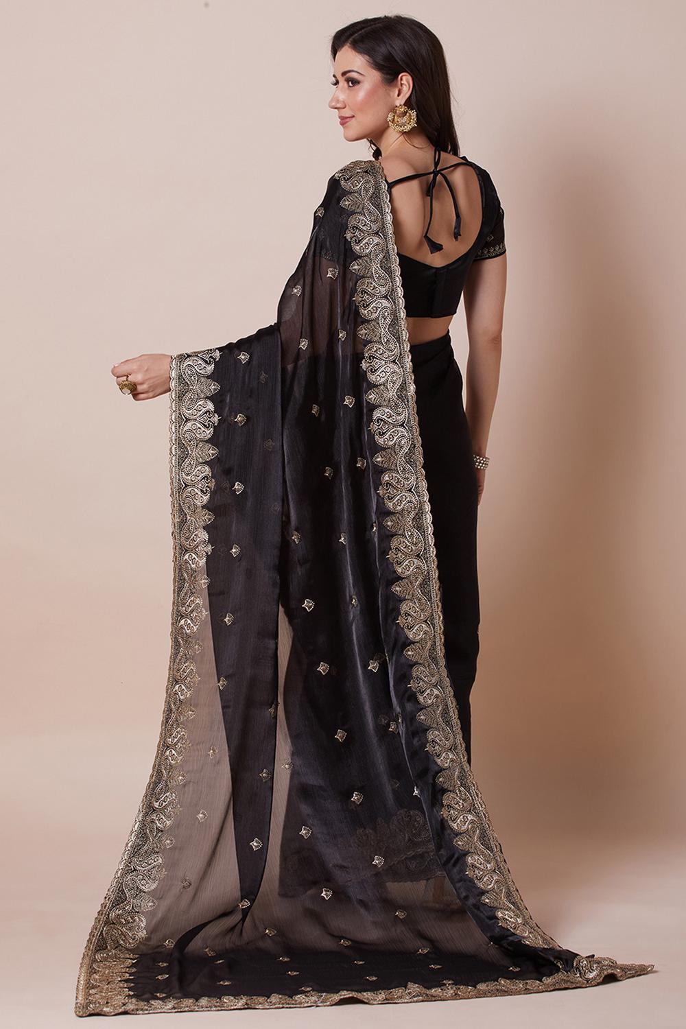 Yuli Black Organza Zari Embroidered Ready to Wear Saree