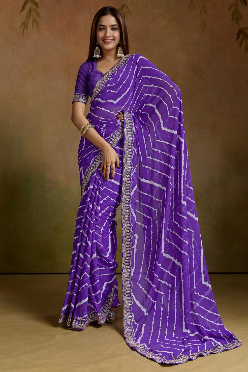 Buy Mayuri Purple Georgette Striped Ready to Wear One Minute Saree