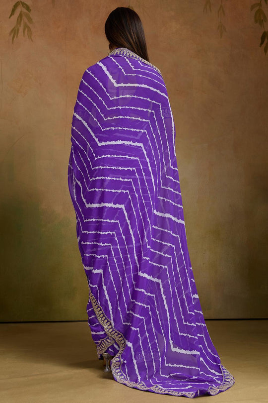 Malina Purple Georgette Bandhani Striped Ready to Wear One Minute Saree