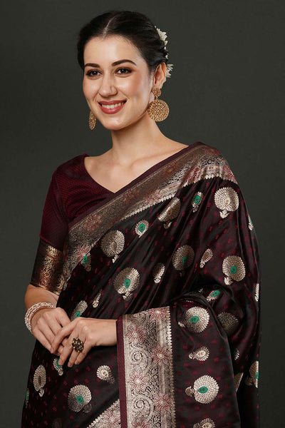 Cheri Brown Silk Printed One Minute Saree