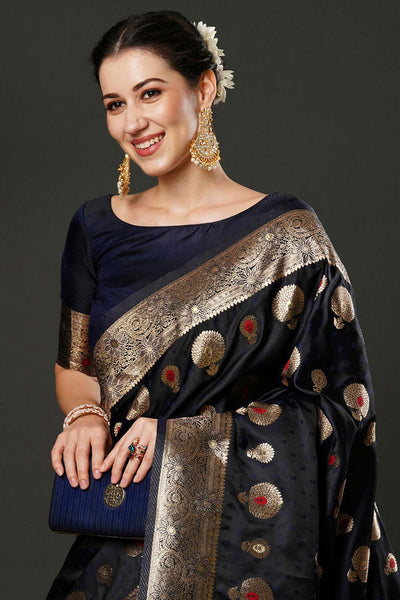 Reshma Dark Blue Silk Printed One Minute Saree