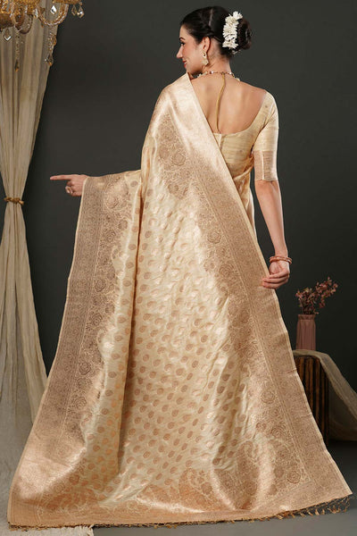 Milan Beige & Gold Silk Printed One Minute Saree