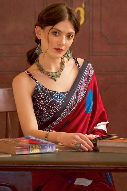 Anu Red Crepe Polka Dots Ready To Wear One Minute Saree