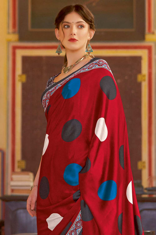 Anu Red Crepe Polka Dots Ready To Wear One Minute Saree