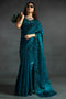 Kala Teal Blue Satin Silk Beaded Stone Embellished Designer Ready to Wear One Minute Saree