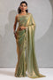 Priya Pastel Sage Green With Gold Shimmer Satin Silk Ready to Wear One Minute Saree