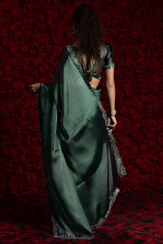 Alina Teal Green Tissue Saree with Embellished Border One Minute Saree