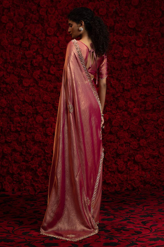 Aria Rose Pink Chiffon Saree with Embellished Border Ready to Wear One Minute Saree