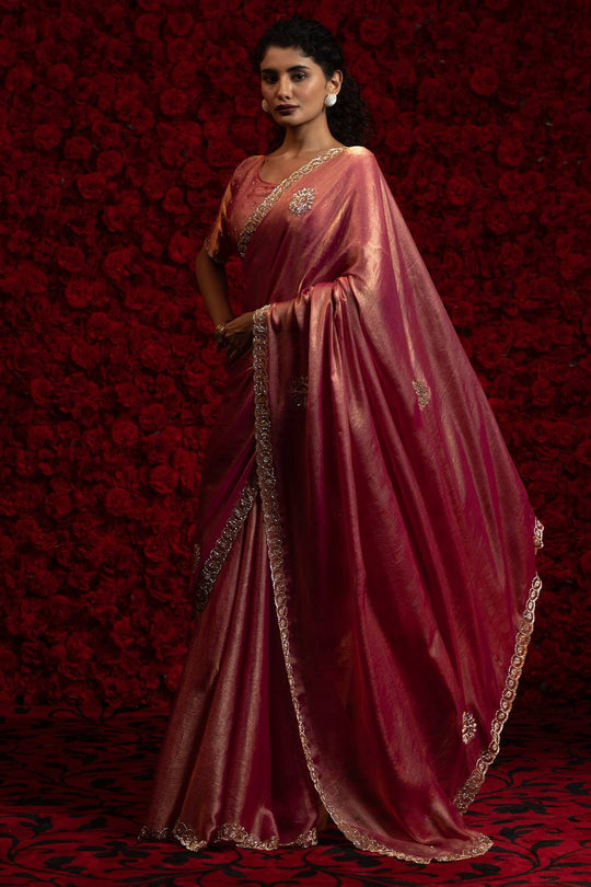 Aria Rose Pink Chiffon Saree with Embellished Border Ready to Wear One Minute Saree