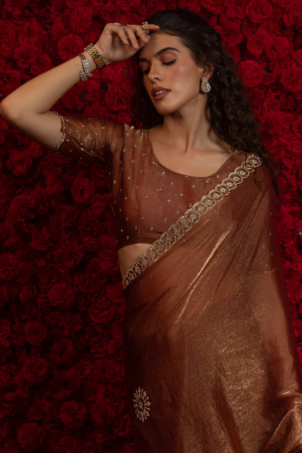 Aria Peach Chiffon Saree with Embellished Border Ready to Wear One Minute Saree