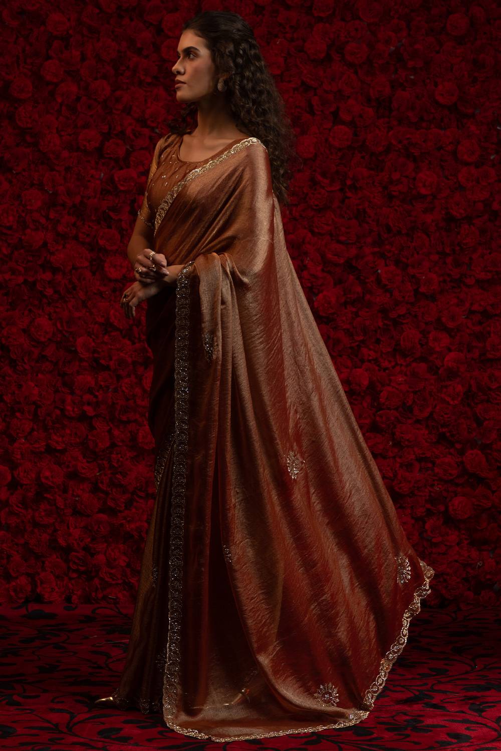 Aria Peach Chiffon Saree with Embellished Border Ready to Wear One Minute Saree