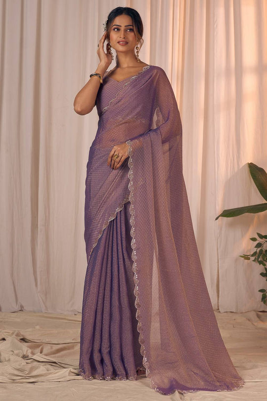 Celine Lavender Shimmer Georgette with Embellished Border Ready to Wear One Minute Saree
