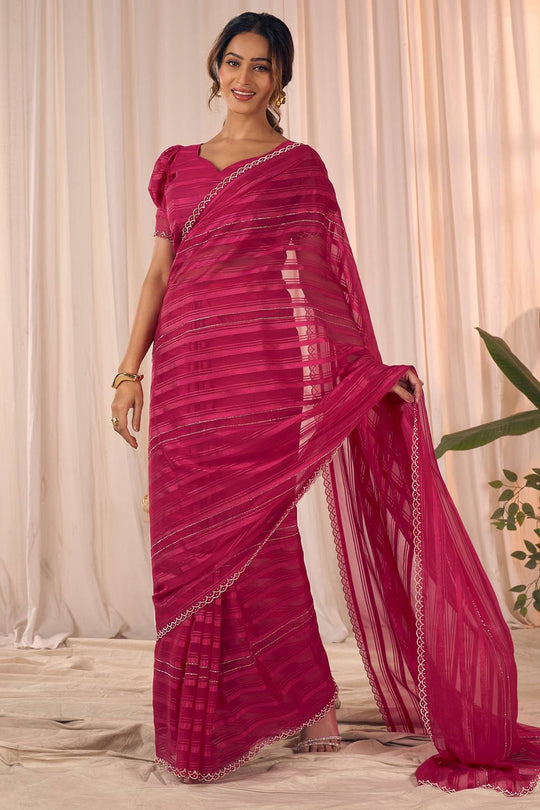 Demi Rani Pink Georgette Saree with Border Work Ready to Wear One Minute Saree