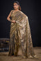 Aura Olive Green Satin Silk Foil Work Ready to Wear One minute Saree