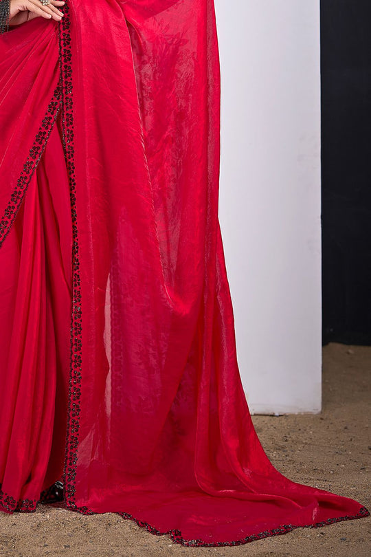Ida Pink Satin Silk Embellished Ready to Wear Saree