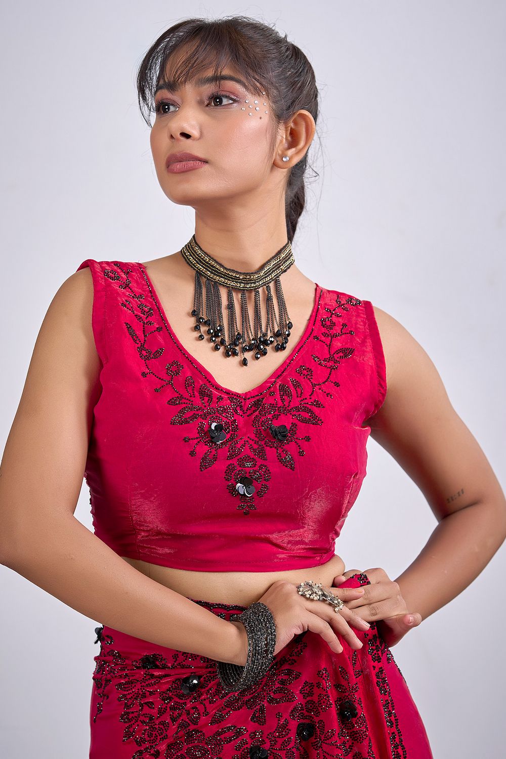 Ida Pink Satin Silk Embellished Ready to Wear Saree
