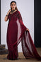 Demi Maroon Satin Silk Embellished Border work Ready to Wear Saree