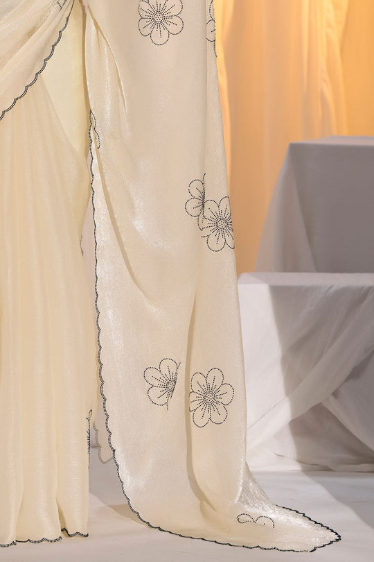Elisabeth Cream Satin Ready to Wear Saree with Stone Work