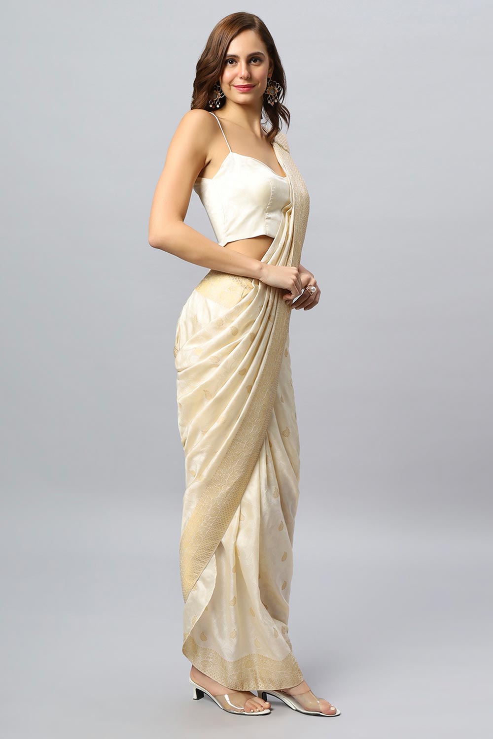 Nuri Cream Banarasi Sarong Saree With Blouse