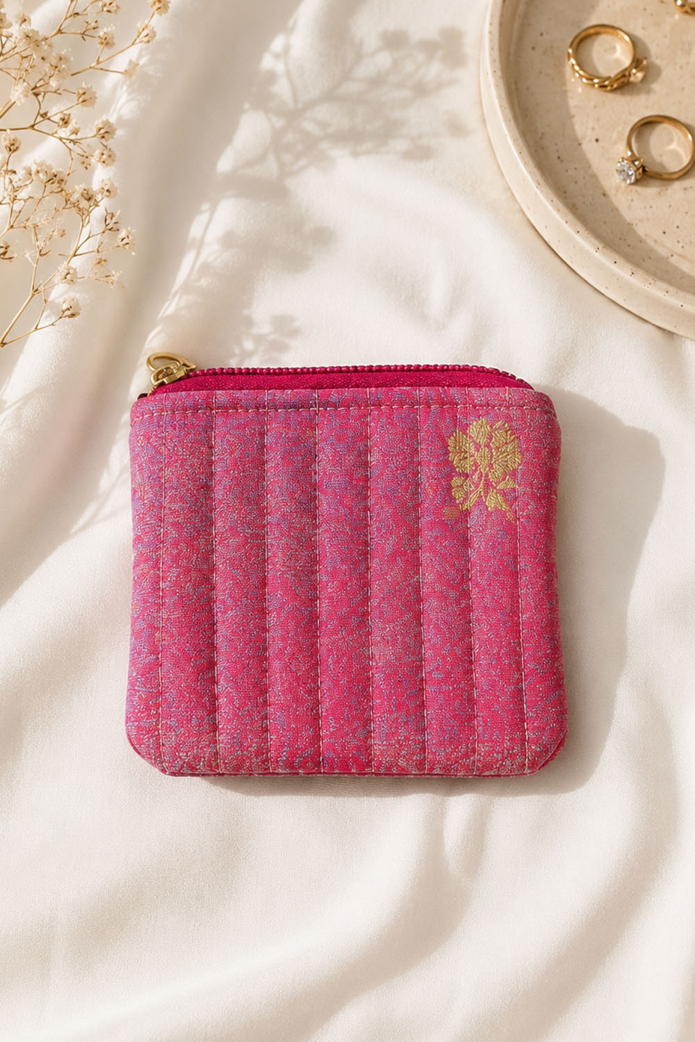 Ana Purple Banarasi Silk Small Zipper Pouch