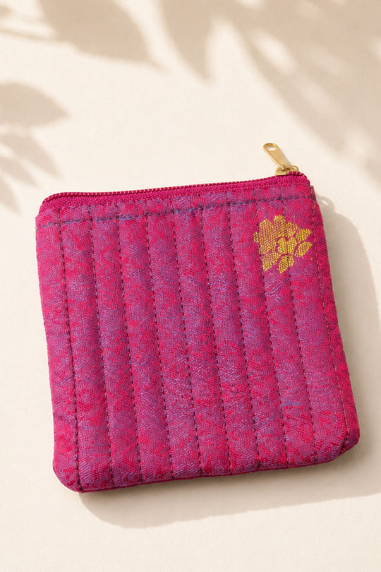 Ana Purple Banarasi Silk Small Zipper Pouch