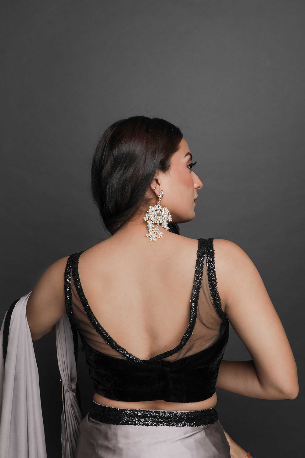 Kendra Black Velvet Net Sequins Blouse