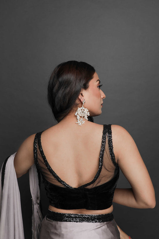 Kendra Black Velvet Net Sequins Blouse