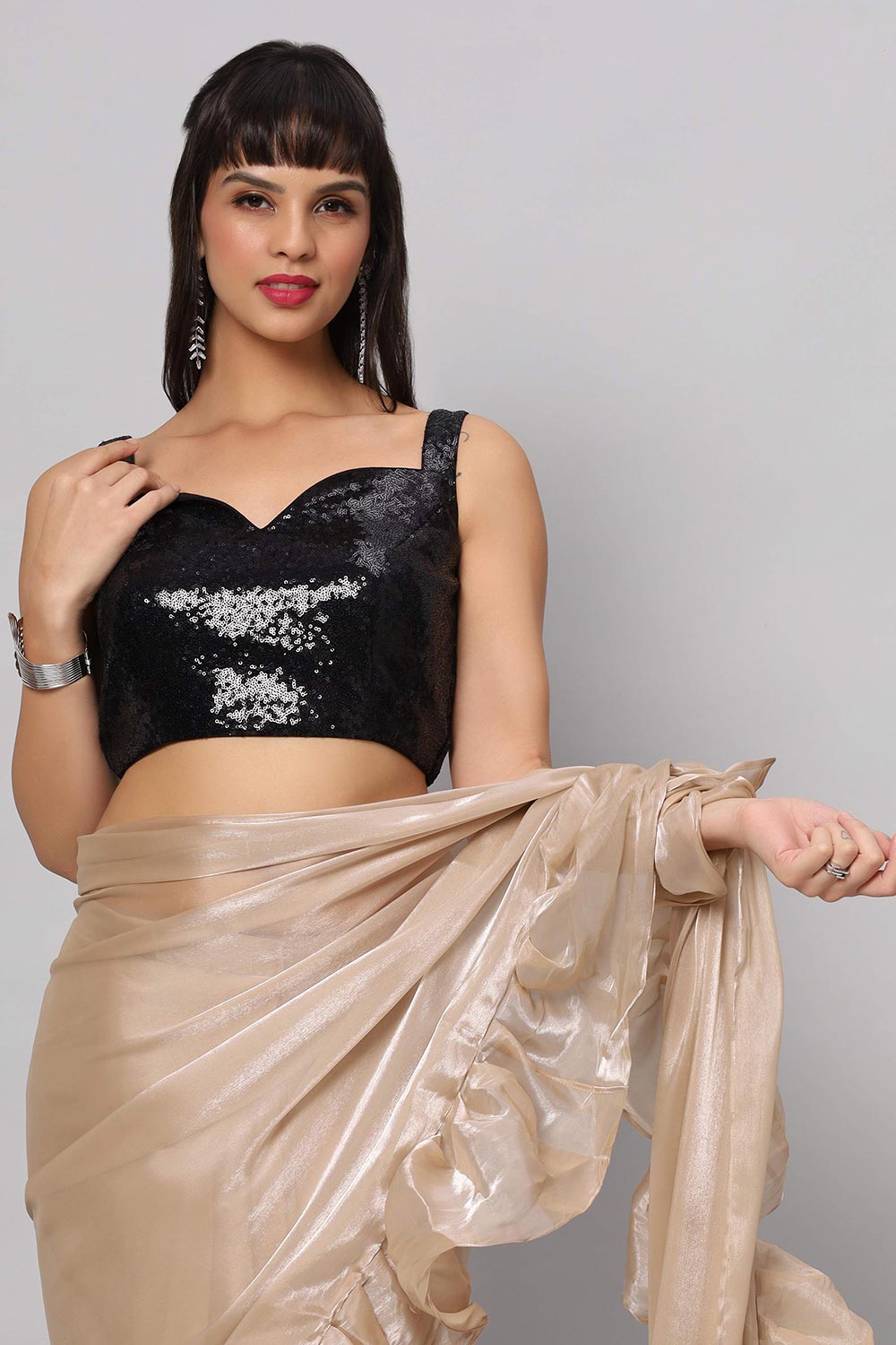 Zara Black Sequins Sleeveless Thin Strap Blouse