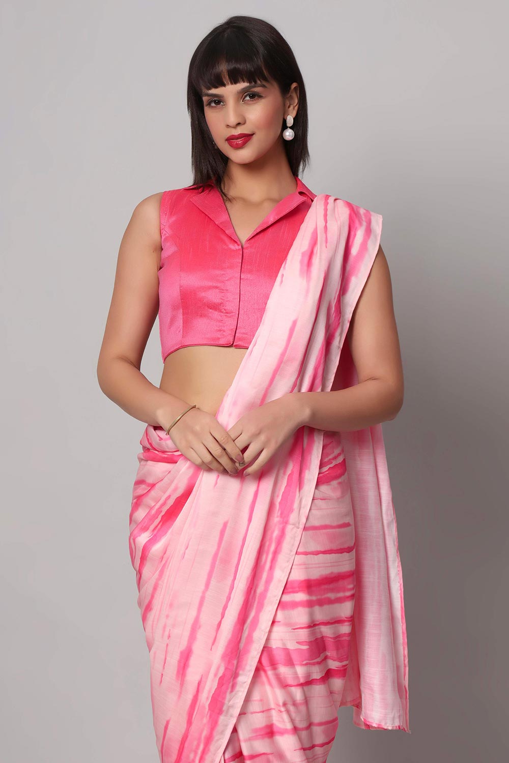 Kali Pink Raw Silk Collar Blouse
