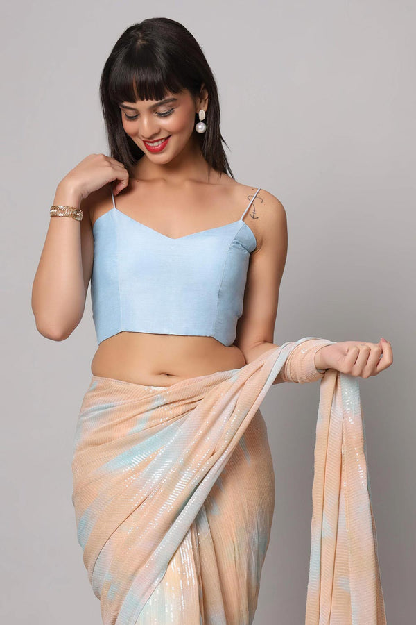 Lorna Sky Blue Raw Silk  Strappy Blouse